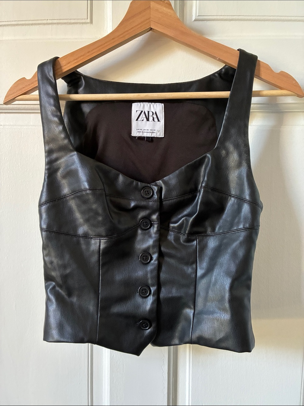 Zara Black Faux Leather Button-Front Vest